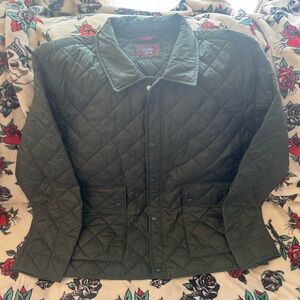Untuckit Wynnwood Jacket Hunter Green Quilted Button Front with Zipper